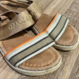 Born Women’s Tan Leather Sandals Size 7 Vigan Striped Orange Boho Comfort Shoes